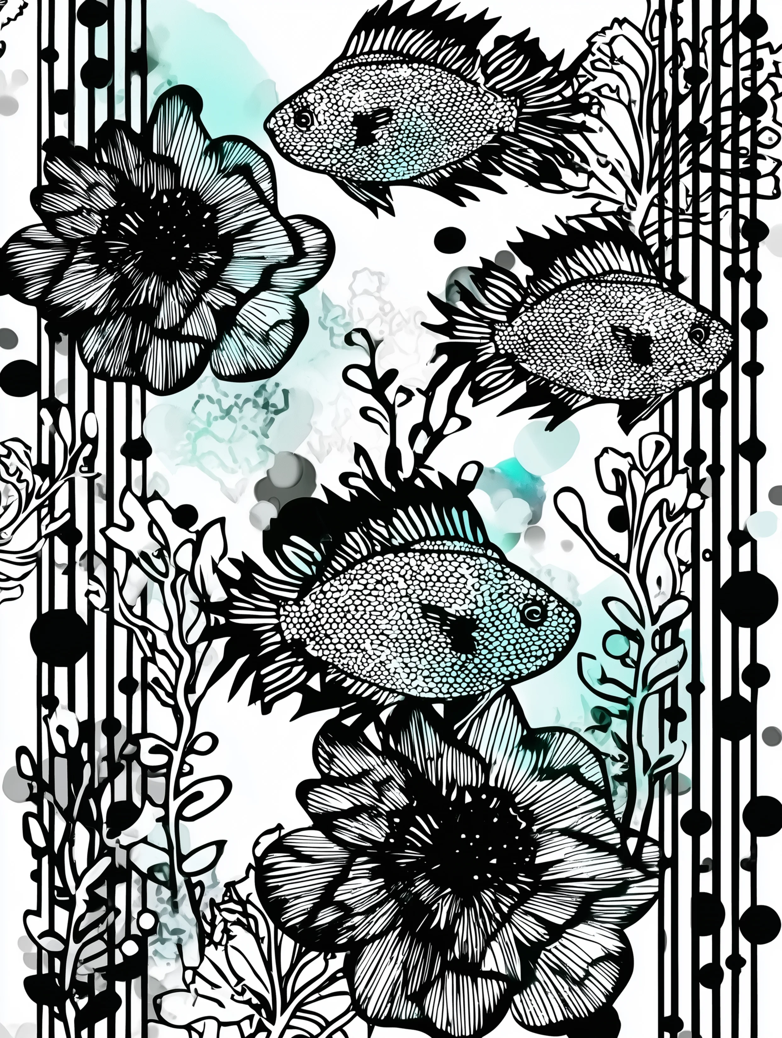 Free printable underwater coloring page for adults featuring a fish with floral elements